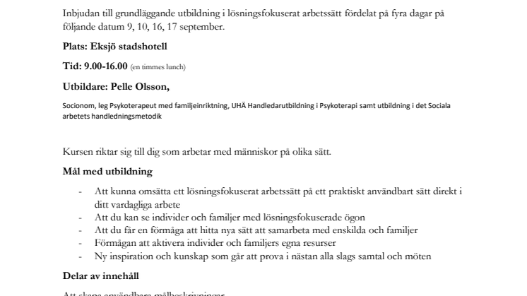 Familjeterapeuterna Syd AB är med på Jobb - & utbildningsmässan i Olsbergs arena