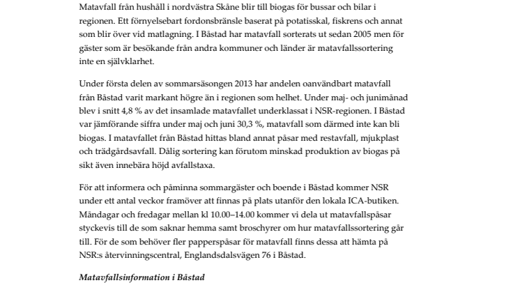 Sommarsäsong ger sämre matavfallssortering i Båstad