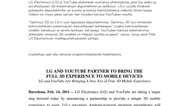 LG ja YouTube julkistavat 3d-yhteistyön 
