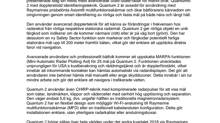 Raymarine: FLIR presenterar Raymarine Quantum 2 CHIRP radar med dopplerteknik