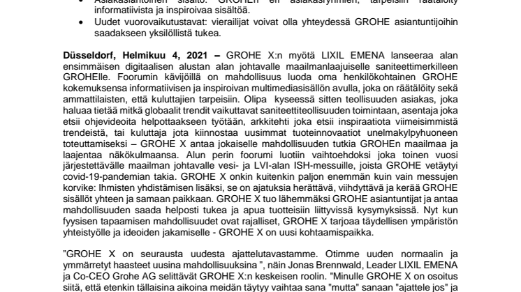 GROHE lanseeraa alan ensimmäisen digitaalisen foorumin GROHE X:n 