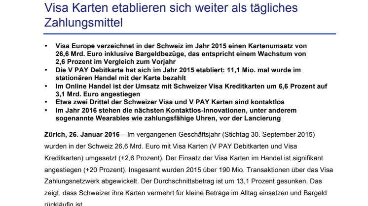 Visa Karten etablieren sich weiter als tägliches Zahlungsmittel 