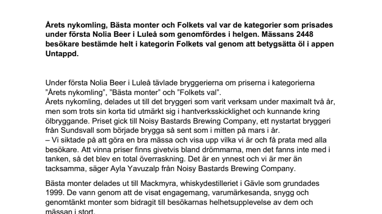 Här är vinnarna under Nolia Beer Luleå 2019