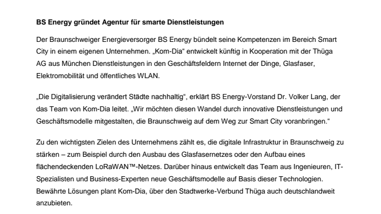 BS│ENERGY gründet Agentur für smarte Dienstleistungen