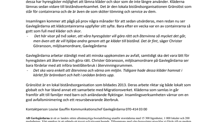 Gavlegårdarnas hyresgäster i Andersberg gör goda gärningar genom att återvinna 
