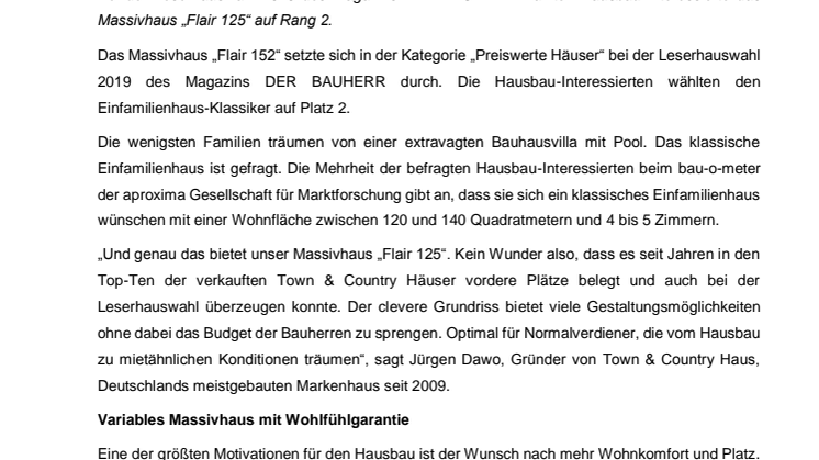 Hausmedaille in Silber für Massivhaus „Flair 125“