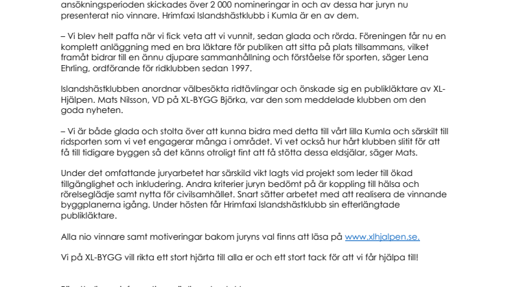 Vinnarna av XL-Hjälpen klara – Hrimfaxi Islandshästklubb får hjälp med sitt drömprojekt