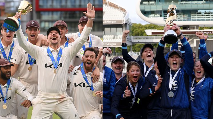 Surrey and Northern Diamonds with their domestic titles. Photos: Getty Images