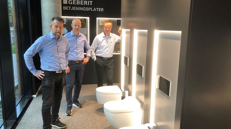NYTT SHOWROOM: Geberit åpner nytt showroom i Lysgården i Trondheim. Fra venstre: Terje Ulseth, Svein Erik Eid og Christian Nordskag