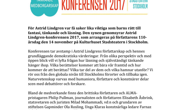 Läsande, tänkande, medborgarskap: Möt Philip Pullman, Ola Rosling och Lena Andersson på Astrid Lindgren-konferensen!
