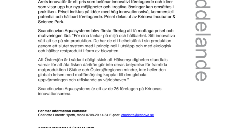 Scandinavian Aquasystems årets innovatör