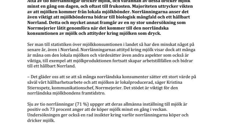 Norrmejeriers nya mjölkundersökning visar: Hållbarhet och lokalproducerat viktigt för norrlänningarna