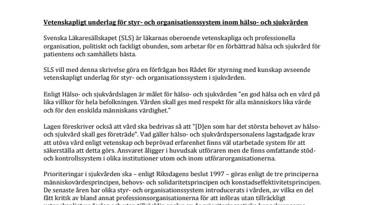 SLS anhållan om vetenskaplig granskning