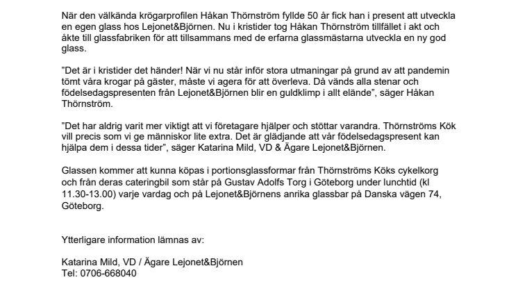 Lokalt samarbete där unik glass mellan Thörnströms Kök och Lejonet&Björnen utvecklats
