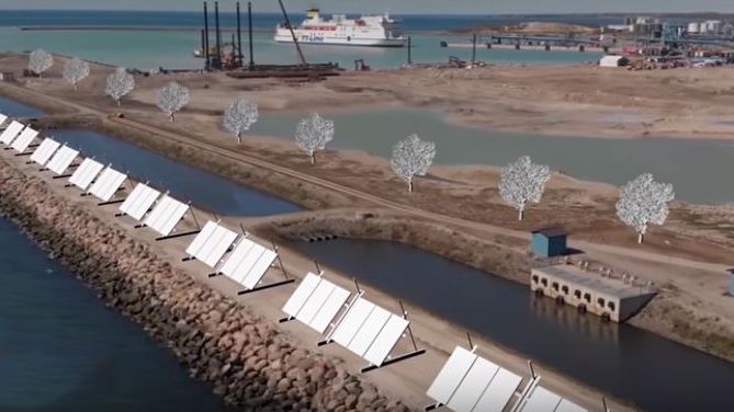 Visionsbild på solceller i nya hamnen