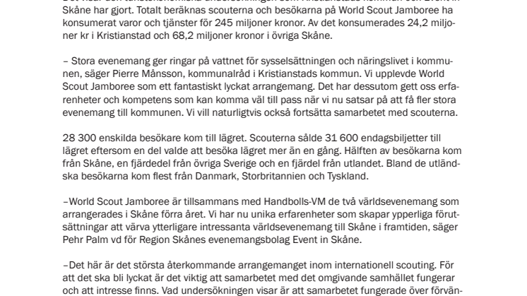 World Scout Jamboree gav 300 miljoner kronor