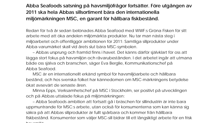 Abba satsar på 100% MSC-märkt sill