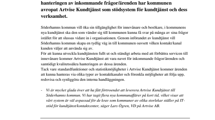 Artvise Kundtjänst till Söderhamns kommun!