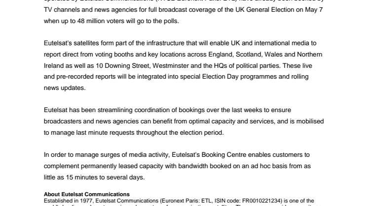 Eutelsat lines up satellites for surge of activity to broadcast coverage of UK General Election on May 7