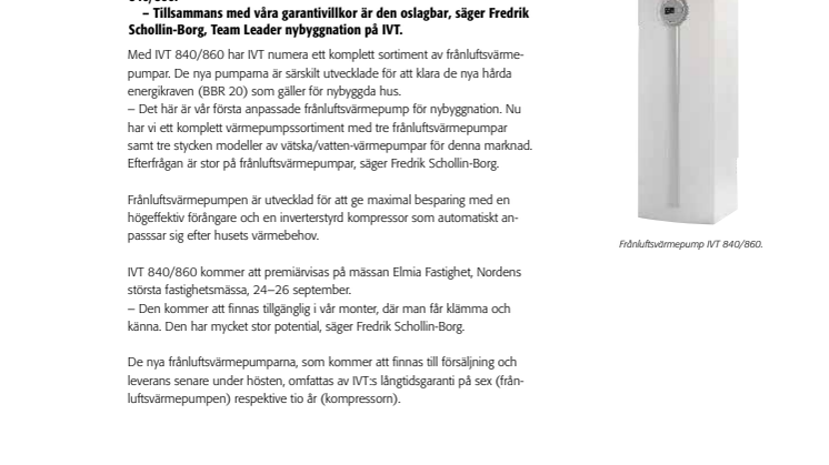 IVT lanserar frånluftsvärmepump