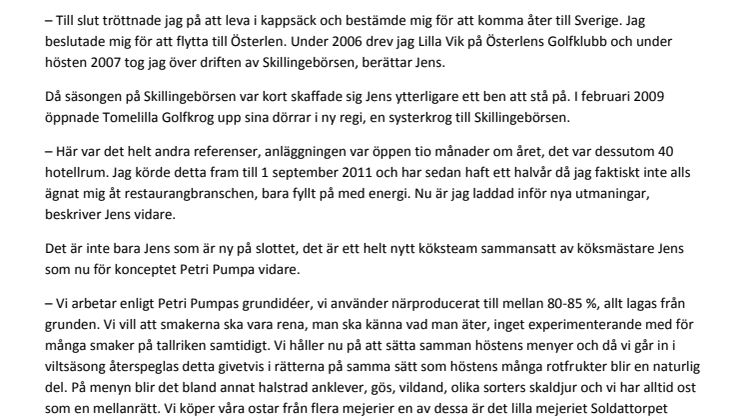 Jens Andersson ny köksmästare på Kronovalls Vinslott