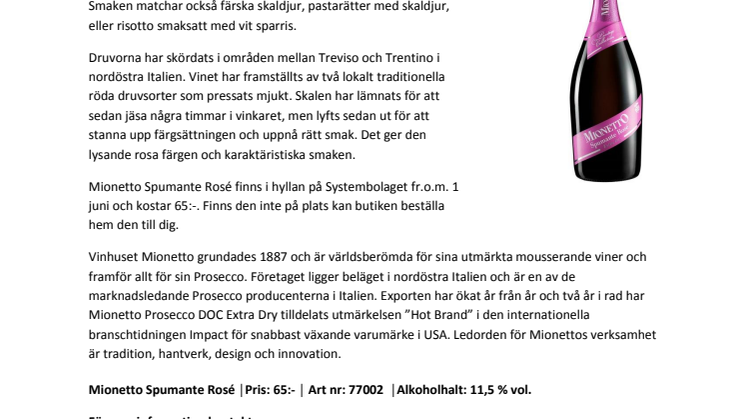 Succé för nya Mionetto Rosé 