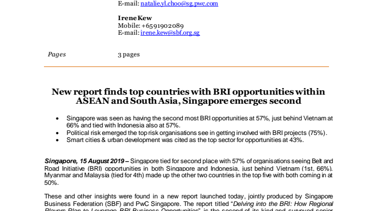 New report finds top countries with BRI opportunities within ASEAN and South Asia, Singapore emerges second