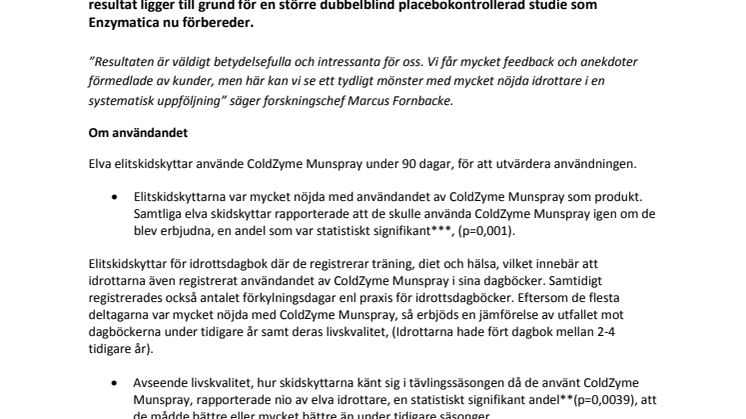 Elitidrottare mycket nöjda med användning av ColdZyme® Munspray