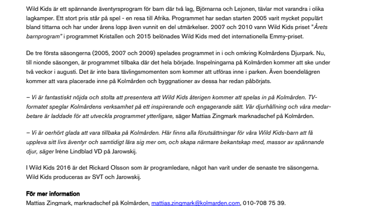 Wild Kids är tillbaka på Kolmården