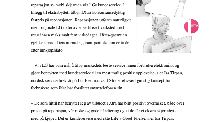 LG LANSERER 1XTRA – RASK REPARASJON AV SPRUKKET MOBILSKJERM MED ET EKSTRA SKJERMBYTTE MED PÅ KJØPET 