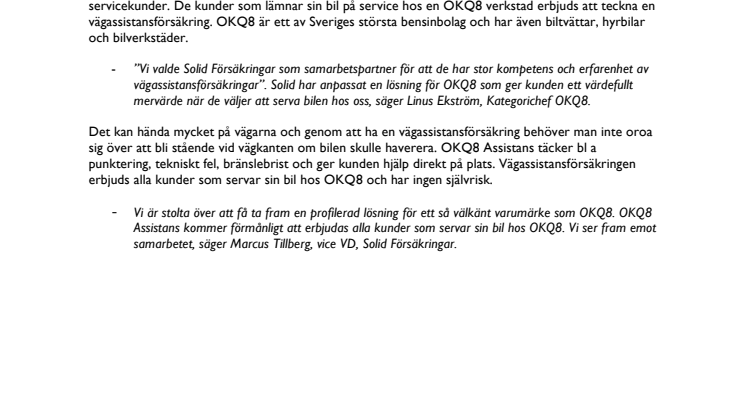 Solid Försäkringar inleder samarbete med OKQ8