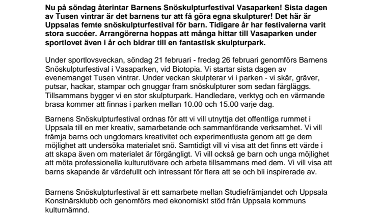 Barnens Snöskulpturfestival 2016 intar Vasaparken i Uppsala!