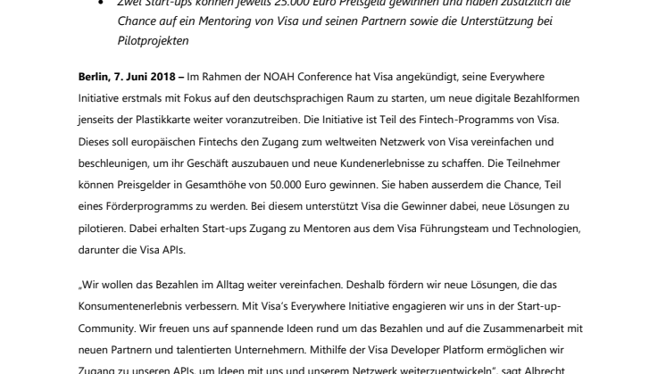 Visa bringt weltweites Start-up-Programm in die Schweiz 