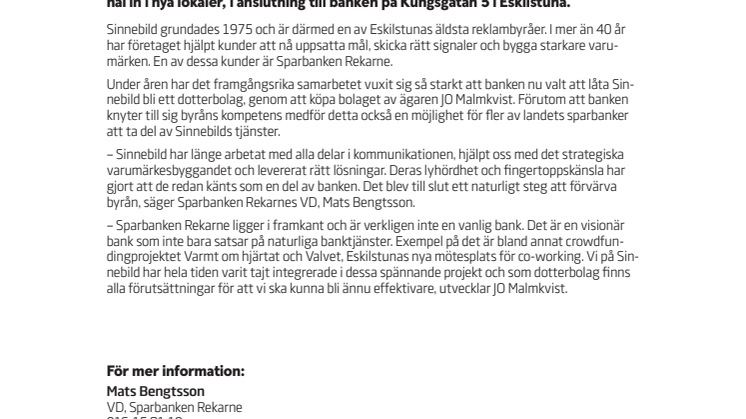 Sparbanken Rekarne förvärvar reklambyrå