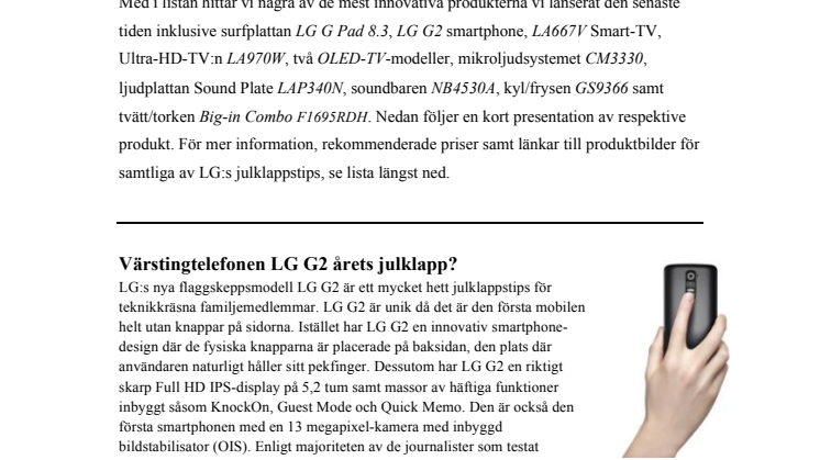 PRYLIGA JULKLAPPSTIPS FRÅN LG ELECTRONICS