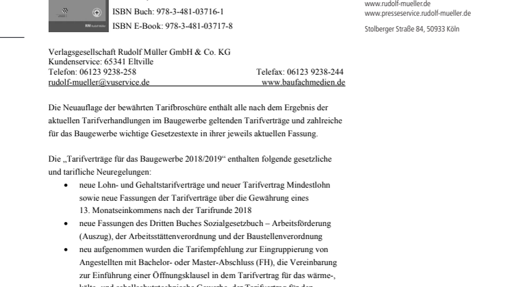 Tarifverträge für das Baugewerbe 2018/2019