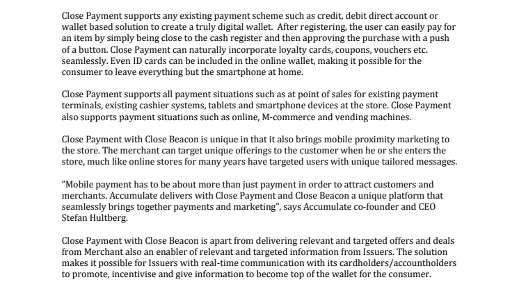 Accumulate launches Close Payment with Close Beacon for mobile commerce