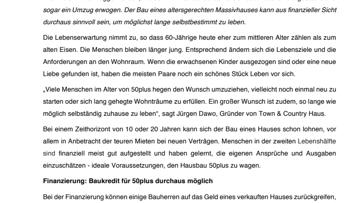 Hausbau 50plus als Chance für Traumhaus im Alter 