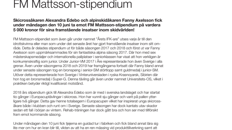 Alpinåkare tog hem FM Mattsson-stipendium