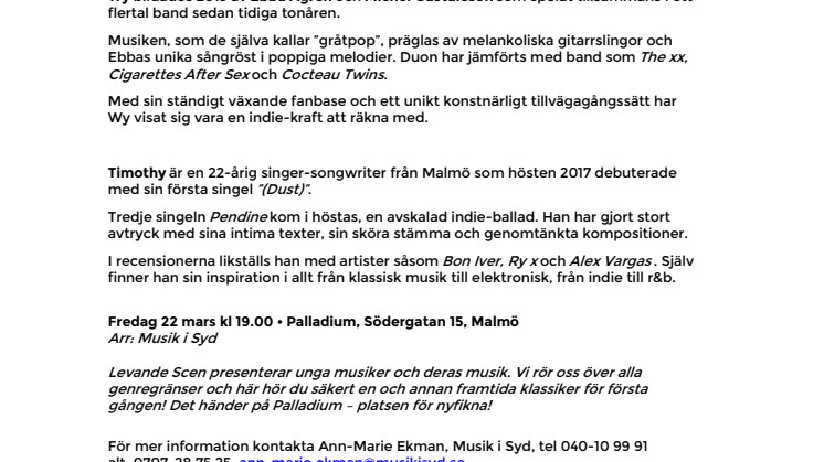 Levande Scen goes indie: Wy & Timothy på Palladium Malmö 22 mars
