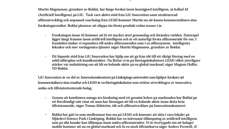 Nytt bolag från Linköpings universitet förser spelbranschen med konstgjord intelligens
