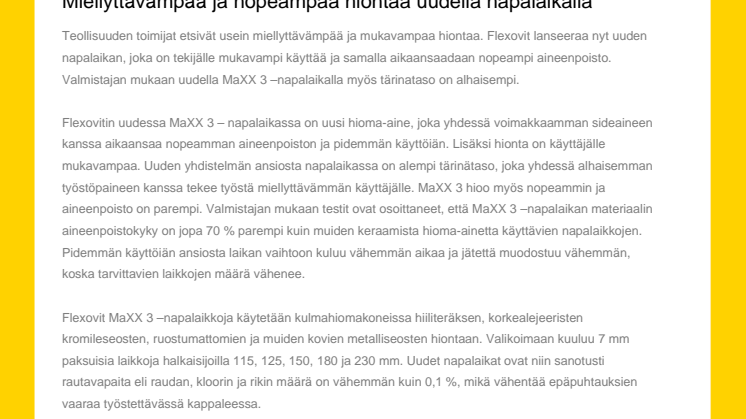 Miellyttävämpää ja nopeampaa hiontaa uudella napalaikalla