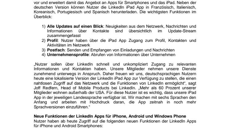 Startschuss für LinkedIn iPad App in Deutsch