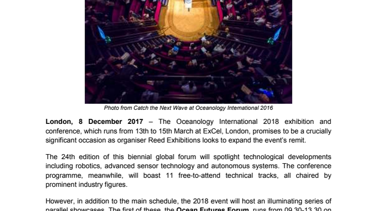 Parallel events add depth and vision to Oceanology International 2018 exhibition and conference
