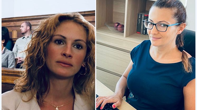 Left:  Julia Roberts plays "Erin Brockovich". Right:  Real life legal champion Adriana Stoyanova