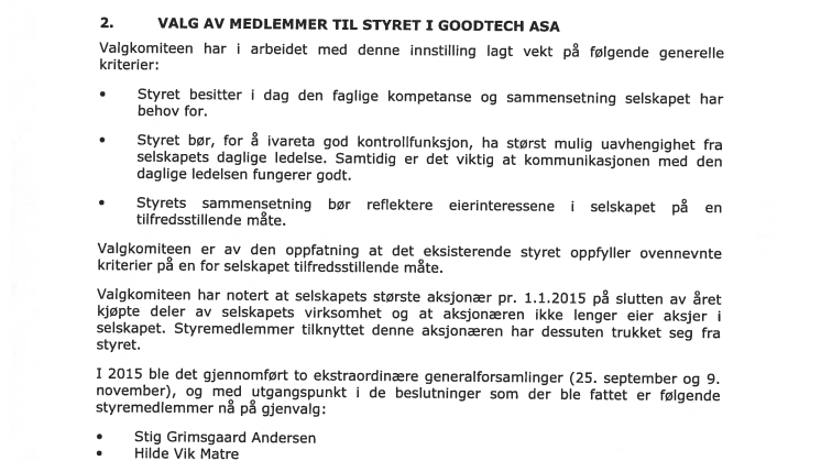 Valgkomiteens innstilling 160428