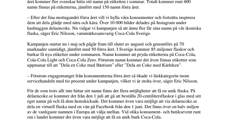 Miljontals svenskar får sitt namn på flaskorna 