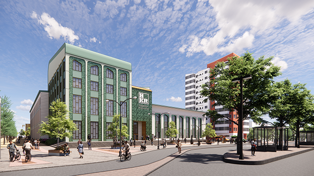HKR Citycampus - skissförslag - vy från Hästtorget. Illustration: Sesam Arkitekter / Boulevardfastigheter AB / HKR