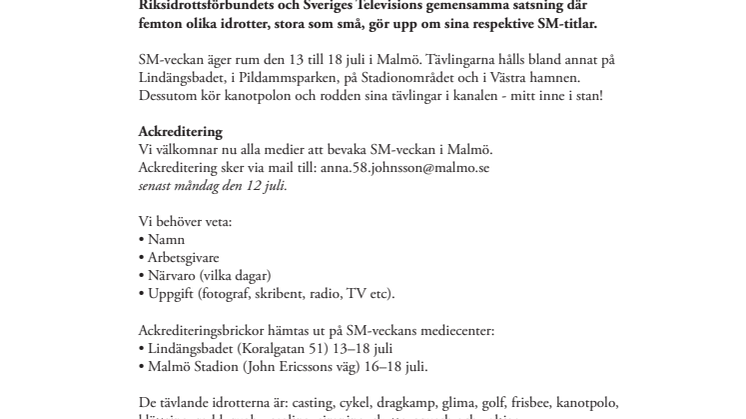 Dags att börja ladda: SM-veckan 2010 med världsstjärnor till Malmö!