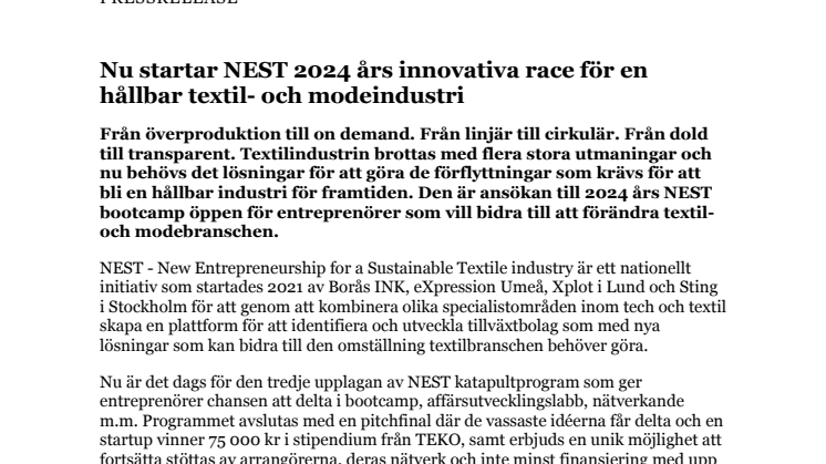 PM - Nu startar NEST 2024 års innovativa race för en hållbar textil- och modeindustri.pdf